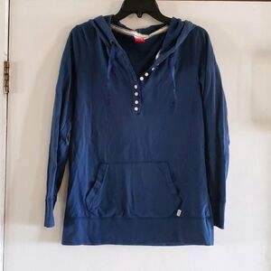 Blue Hooded Long Sleeve Top